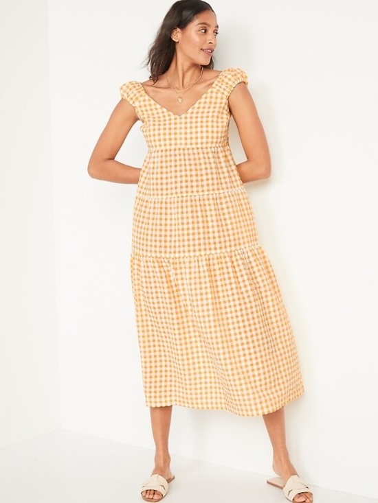 Old Navy Dresses & Skirts - Old Navy Yellow Gingham Fit and Flare Tiered All-Day Maxi Dress